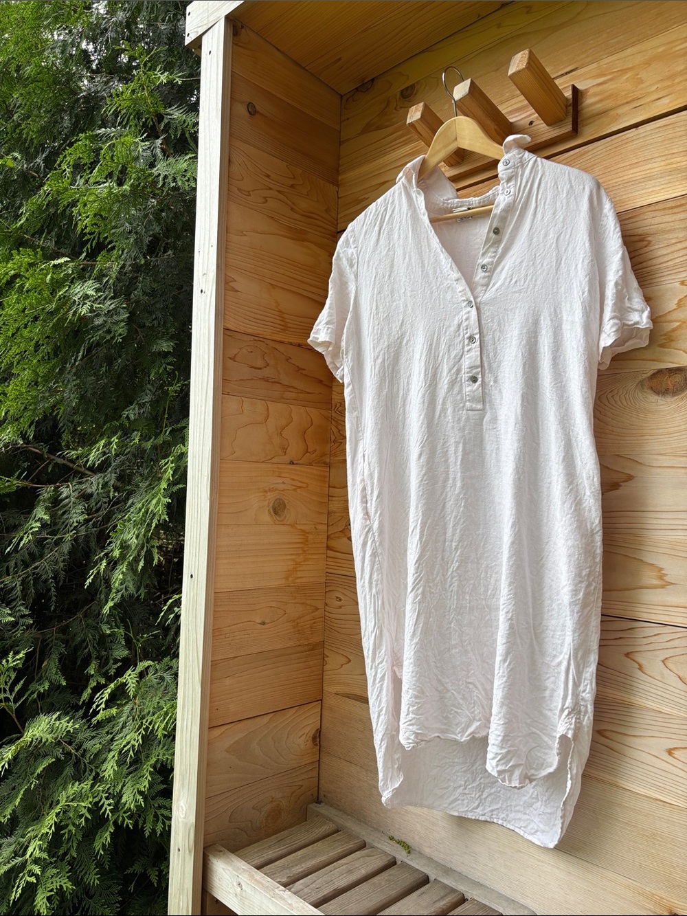 European Summer Magaschoni 100% Linen Shirt Dress Pink High Low Pockets Medium